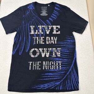 Vintage Guess Screen Print V-Neck T Shirt Live The Day Own The Night Women’s Med